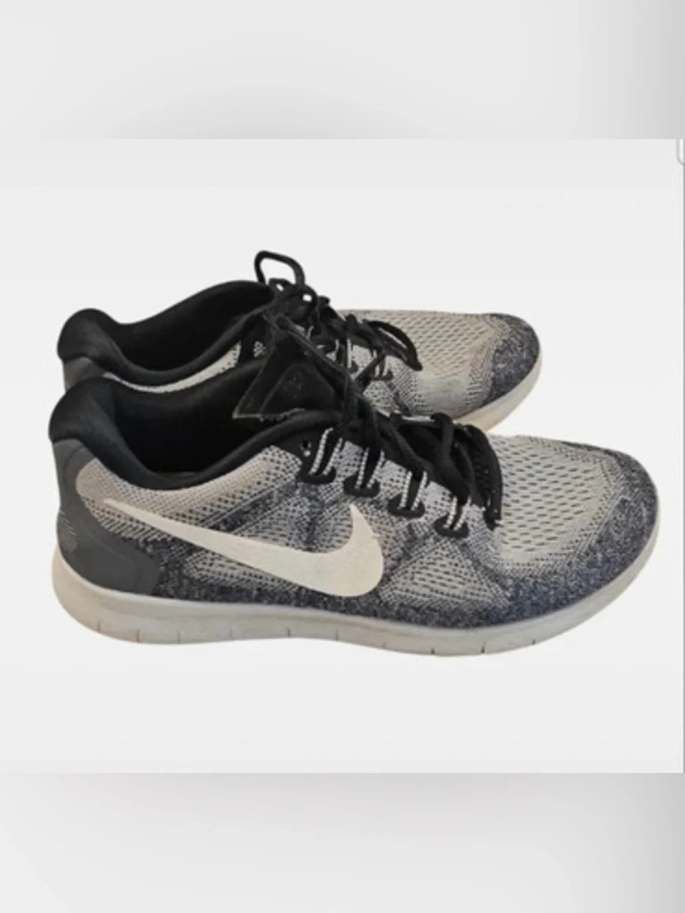 Nike Grey and Black Knit Running Shoes with White Swoosh